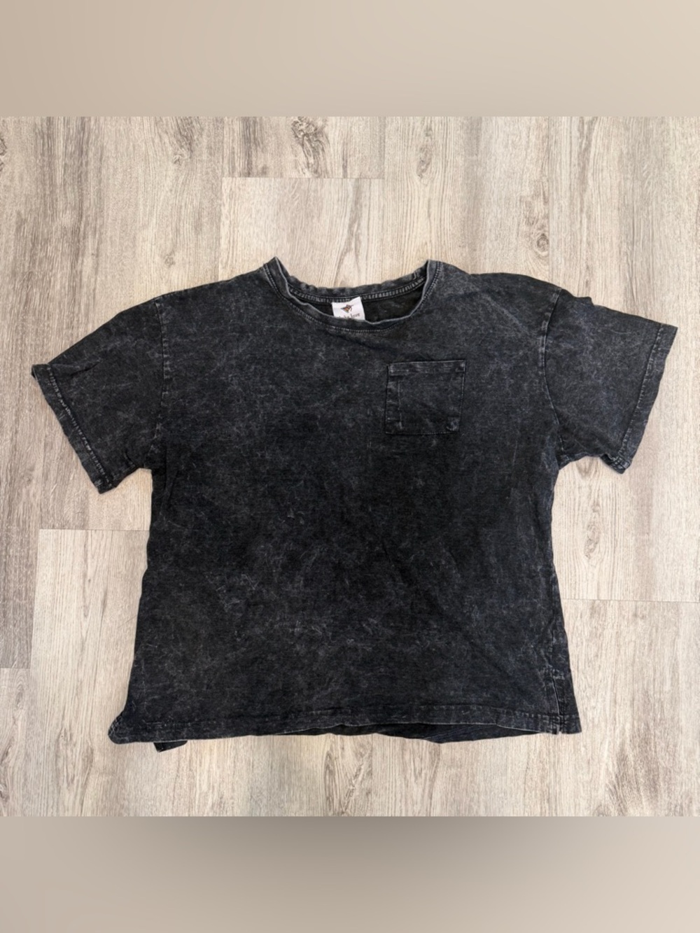 Like Love Washed Black Boxy Tee Pocket Top Size Large